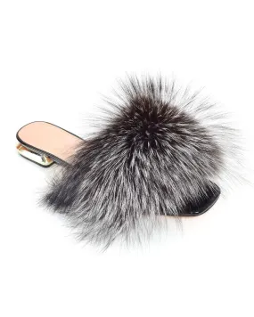 Damen Pantoletten aus Leder mit Silberfuchsfell
