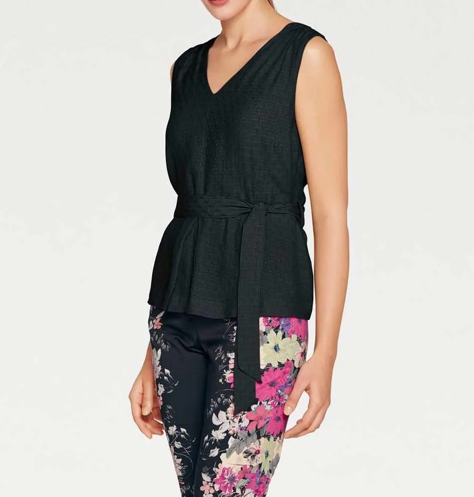 Damen Top Oberteil 36 Bluse Blusentop V-Ausschnitt schwarz  ärmellos Schleife