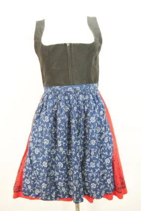 Hansi Dirndl Vintage schwarz Leinen OT Balkonett Blumenrock und Schürze Gr.36