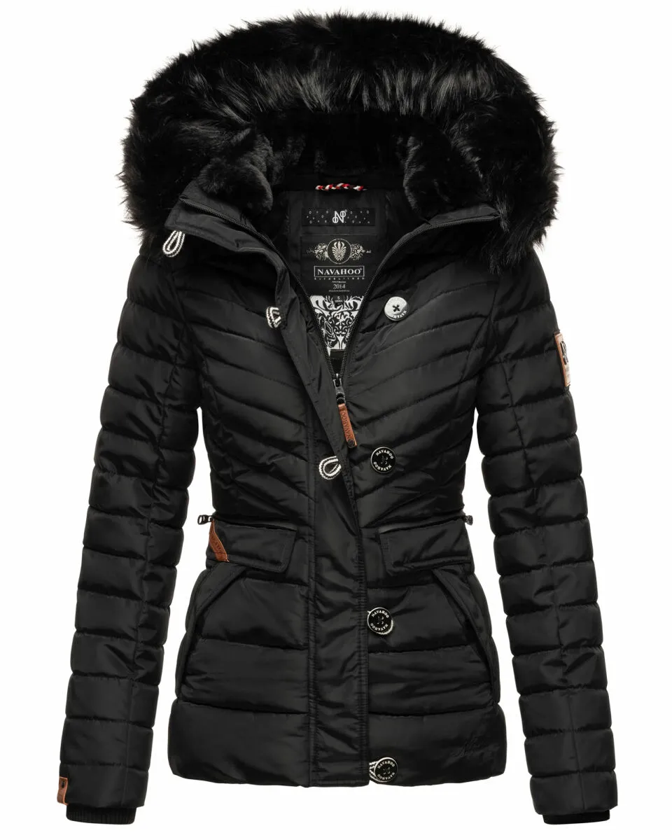 Navahoo Wisteriaa ladies winter hooded quilted jacket with fur collar Schwarz-Gr.S