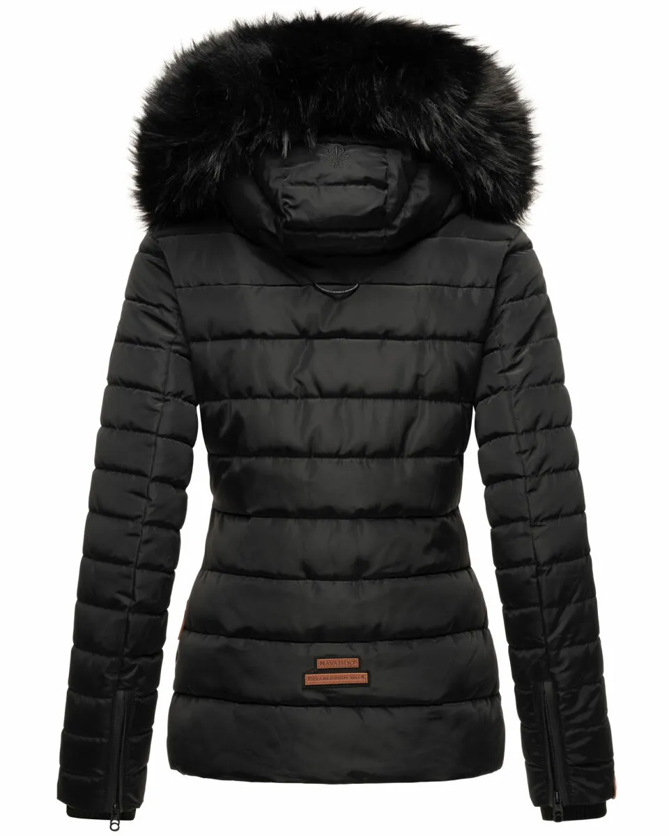 Navahoo Wisteriaa ladies winter hooded quilted jacket with fur collar Schwarz-Gr.S