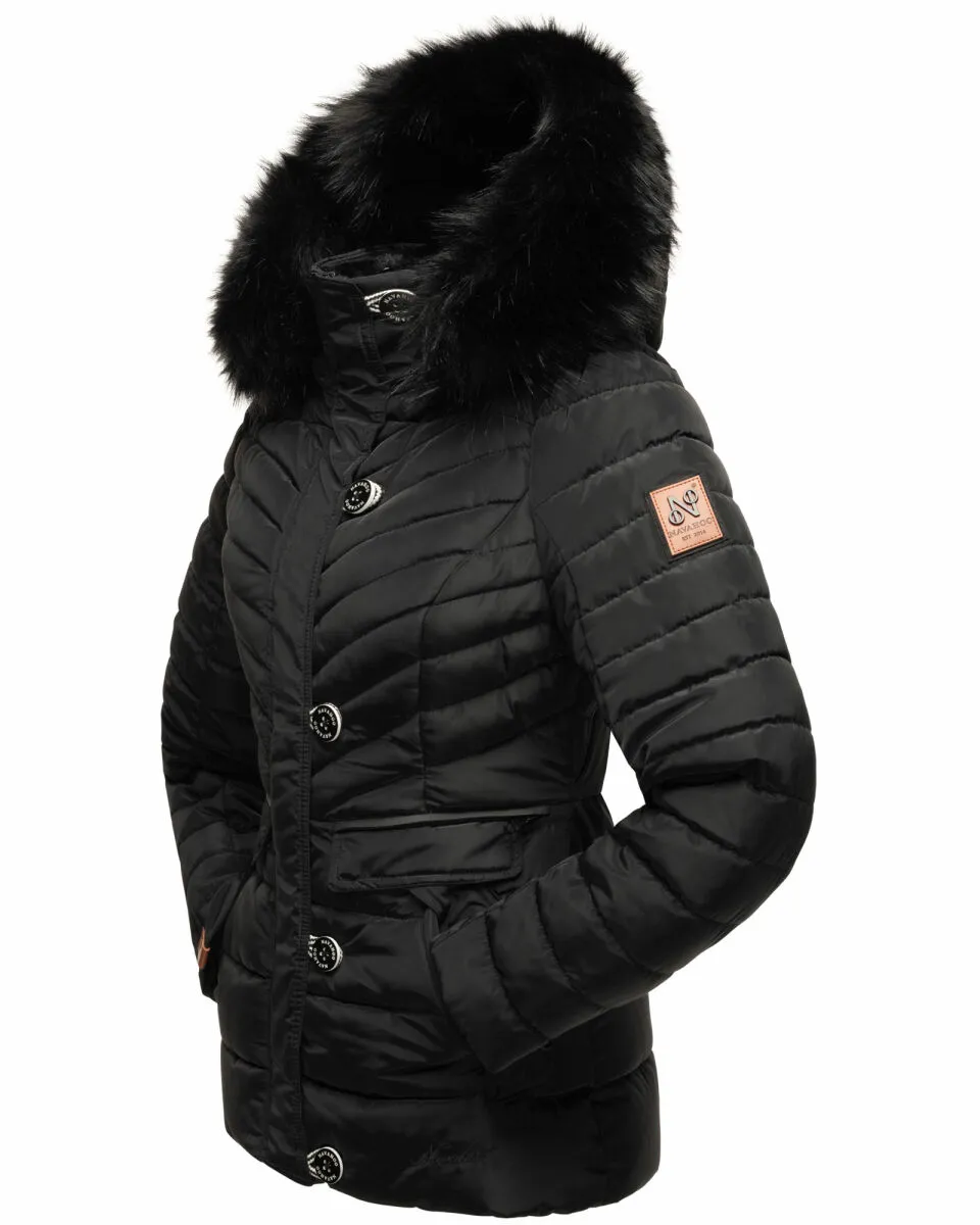 Navahoo Wisteriaa ladies winter hooded quilted jacket with fur collar Schwarz-Gr.S