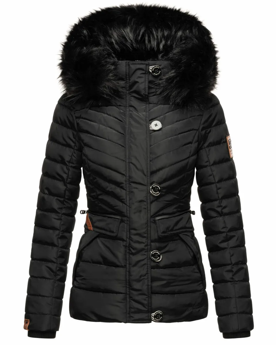 Navahoo Wisteriaa ladies winter hooded quilted jacket with fur collar Schwarz-Gr.S