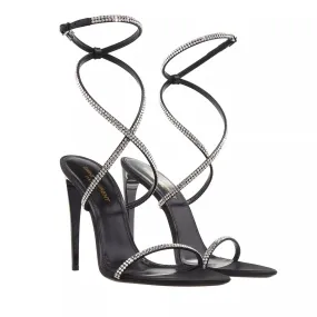   Saint Laurent  Georgia Sandals in Crepe Satin With Diamonds Black  Riemchensandale 